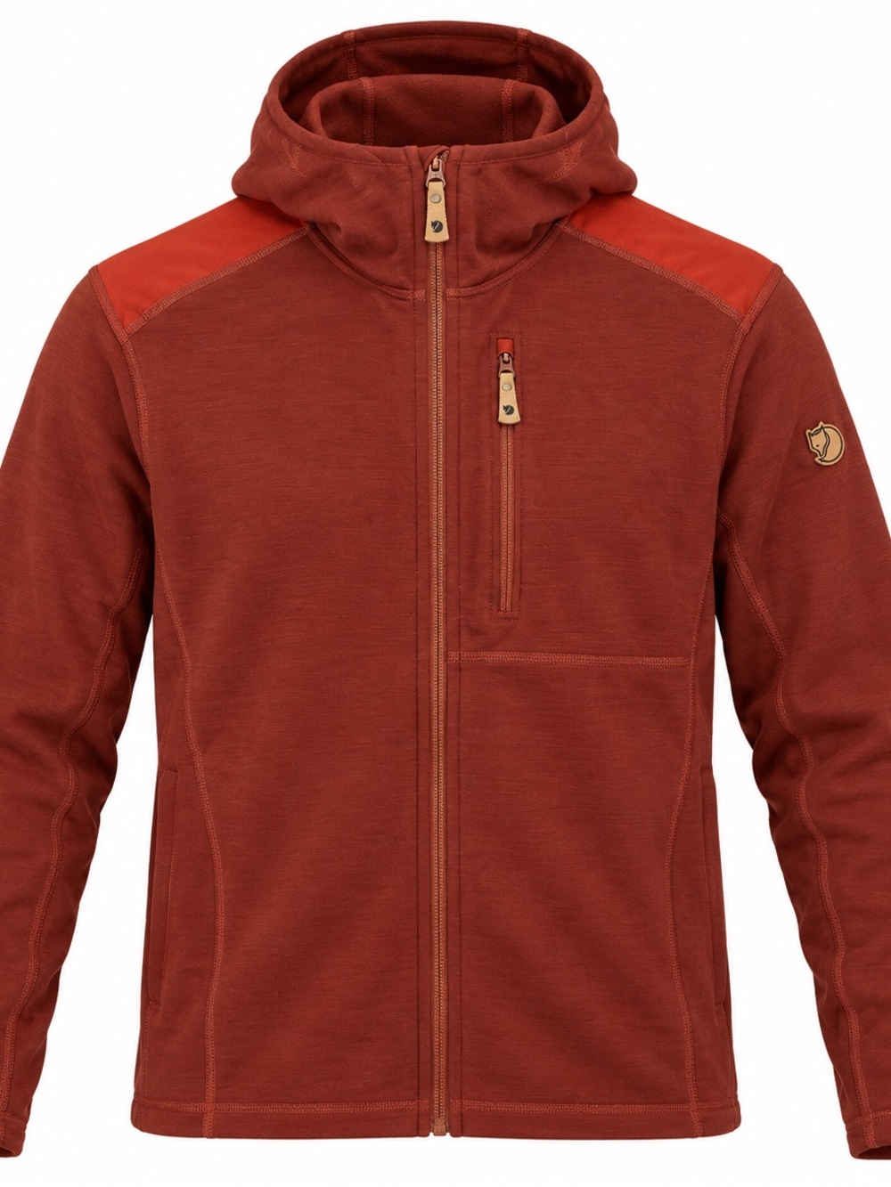 Fjallraven Keb Fleece Hooded Jacket L Orange Wool Blend G-1000 Hiking Outdoor
